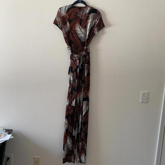 MNG MANGO brown cream black leafy print jumpsuit - Picture 6 of 6